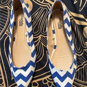 Charlotte Russe Blue and White Chevron Flats